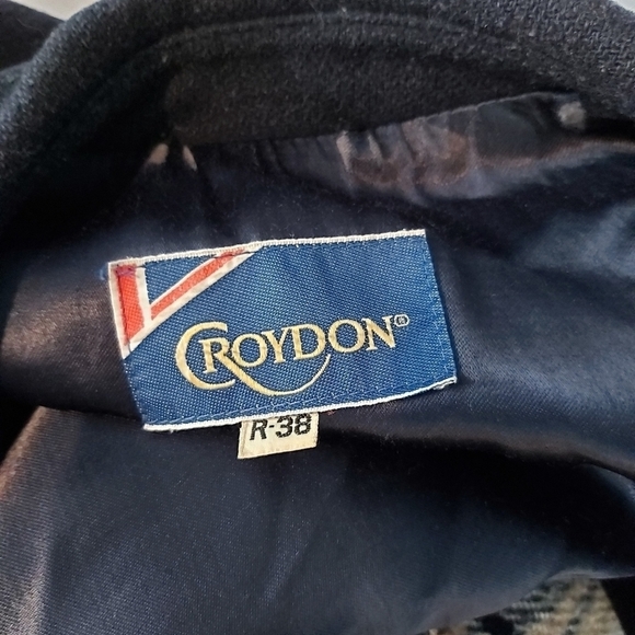 VINTAGE wool pea coat with leather buttonhole winter coat plaid lining fit large - Picture 10 of 11